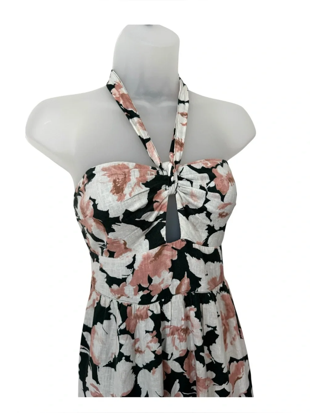 ABERCROMBIE | Knotted Floral Linen Blend Halter Maxi Dress, Size XS Petite